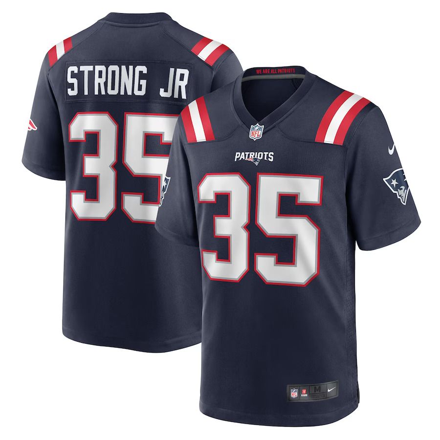 Men New England Patriots #35 Pierre Strong Jr. Nike Navy Game Player NFL Jersey